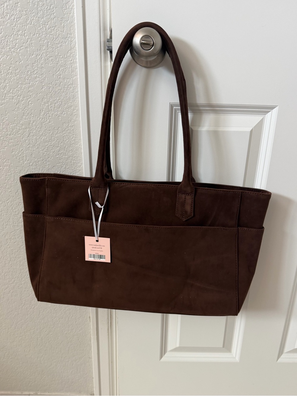 Brown faux suede tote 16”x10”
